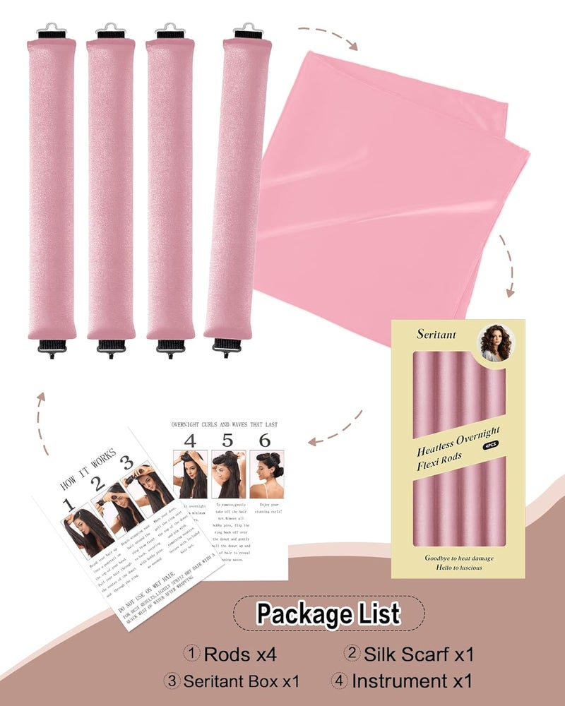 Seritant Heatless Curls Overnight Hair Curler - 4 Pcs Curling Rod to Sleep In, Velvet Hair Rollers with Satin Hair Scarf - Image 5